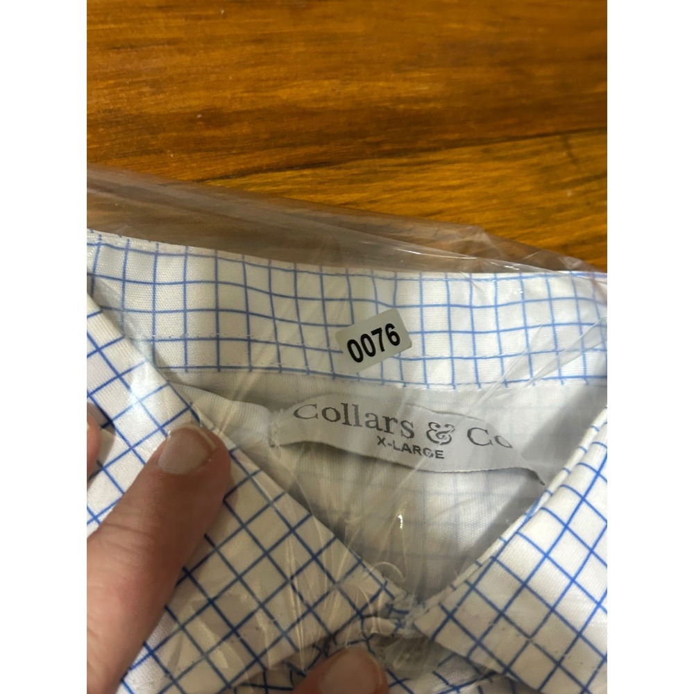 Collars & Co Mens Dress Collar Polo Shirt XL Blue White Windowpane Check - Picture 5 of 5